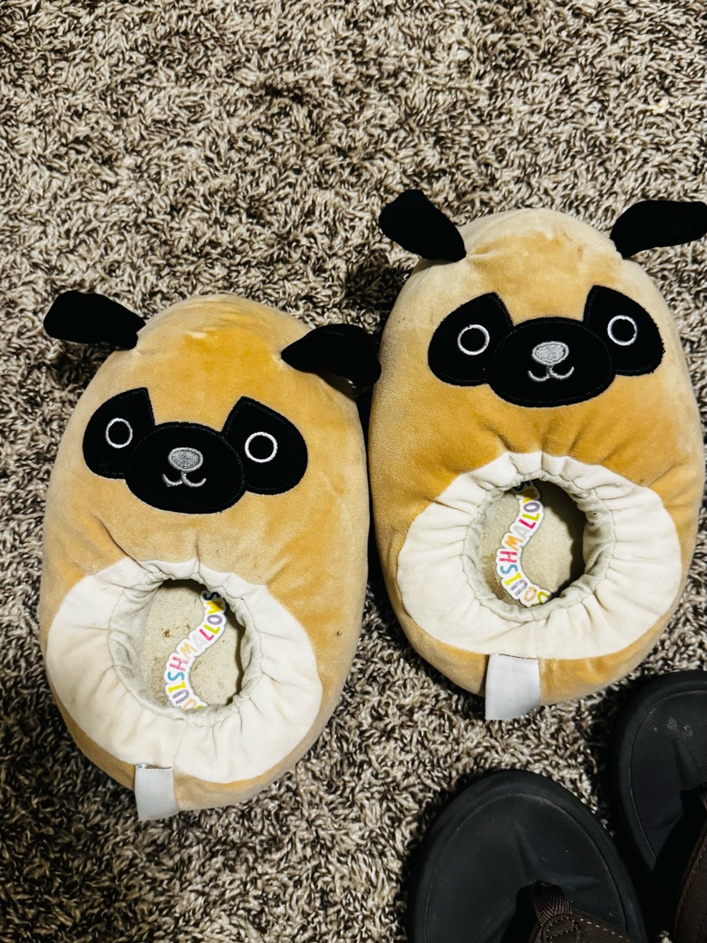 Squishmallows Pug Footie Slippers - Tan & Black